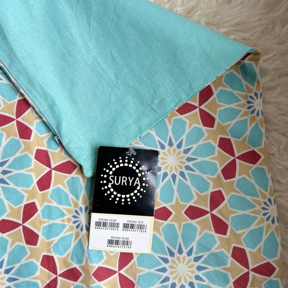 Surya tile block print teal accent pillow cover. - Picture 3 of 4